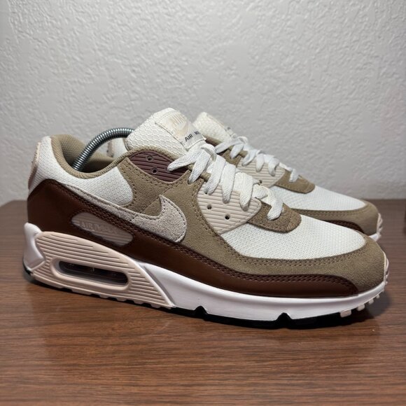 Nike Mens Air Max 90 Sneaker Shoes Size 10.5 Summit White Khaki Tan Brown Sporty - Picture 1 of 14